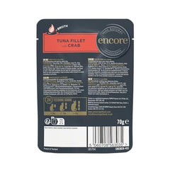 Encore 100% Natural Wet Cat Food Pouch, Succulent Tuna with Pacific Crab in Broth 70g Pouch (16 x 70g Pouches)