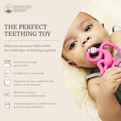 Matchstick Monkey, Antimicrobial Silicone Teether, Easy To Grip, BPA Free, 3 Months Oldand, 10 cm, Pink Mini Monkey