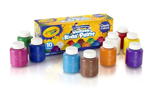 CRAYOLA Washable Paints - Assorted Colours (Pack of 10)   Perfect for Any Arts & Crafts Needs - Easily Washable   Ideal for Kids Aged 3and (Packaging may vary)