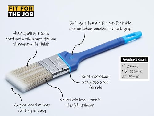 Fit For The Job 1.5 inch No Bristle Loss DIY Cutting Brush for A Smooth Finish Emulsion, Gloss and Satin Paints on Walls, Ceilings, Furniture, Wood & Metal, 1.5 inches 38mm