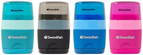 Swordfish ‘Twin Combo’ Double-Hole Pencil Sharpener and Eraser [Pack of 1] Assorted Colours [40296]