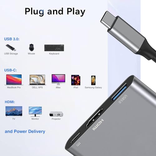 Avigers USB C to HDMI Adapter, USB C to HDMI Multiport Adapter with 100W PD Fast Charging & USB3.0 Port, Type-C to HDMI 4K Converter for iPhone 15,MacBook Pro Air/iPad Pro/Surface/Samsung