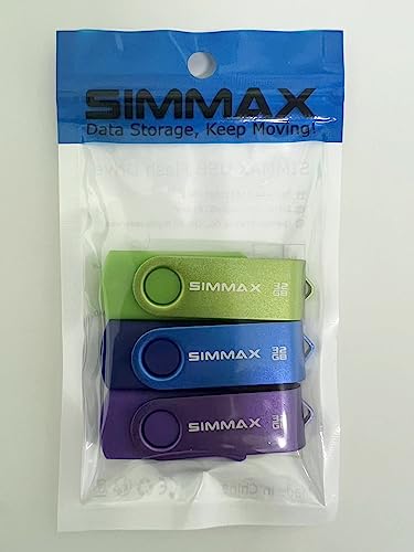 SIMMAX 32GB USB Flash Drives 3 Pack 32GB Memory Stick Swivel Design Thumb Drive USB Stick (32GB Purple Blue Green)