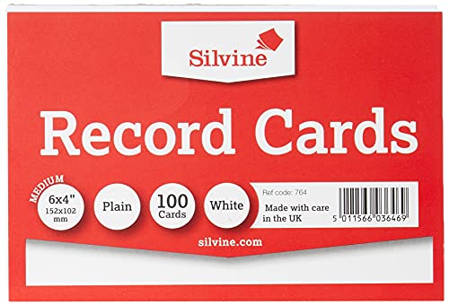 Silvine Record Cards 152x102 mm Plain Pack of 100 - Color: White