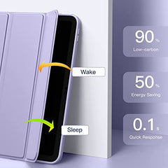 Vobafe for iPad 10th Generation Case 2022 with Apple Pencil Holder, PC Crystal Clear Back Soft TPU Cover Trifold Stand for iPad 10 (10.9 Inch), Auto Wake Up/Sleep, Lavender