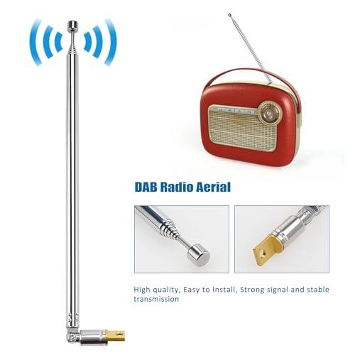 VooGenzek 2 PCS 100cm 7 Section Replacement Telescopic Aerial Antenna, DAB FM Antenna Replacement, Portable Radio Antenna, for DAB AM/FM Stereo Reception