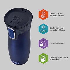 Contigo West Loop Autoseal Travel Mug, Stainless Steel Thermal Mug, Vacuum Flask, Leakproof Tumbler, Coffee Mug with BPA Easy-Clean Lid, 470 ml, Monaco