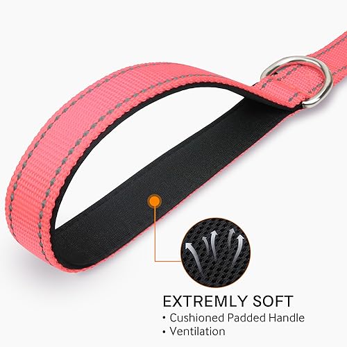 Joytale Padded Handle Dog Lead,Double-Sided Reflective Nylon Dogs Leads for Training,Walking Leash for Large, Medium Dogs, 1.2m × 2.5cm, Pink