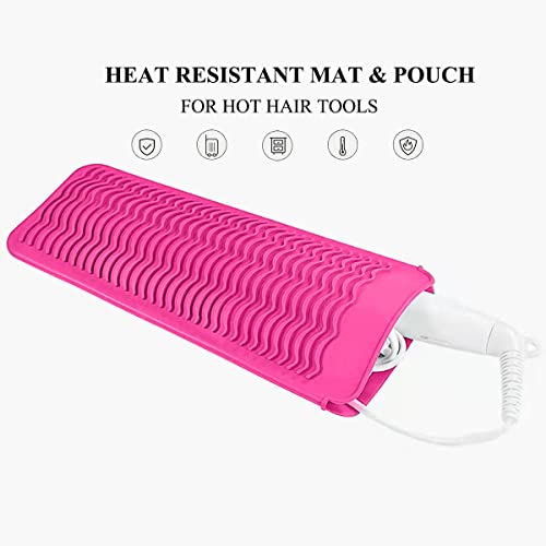 Heat Resistant Silicone Mat Pouch for Hair Straightener Flat Iron Curling Iron Hot Hair Tools for Home and Travel, Pink