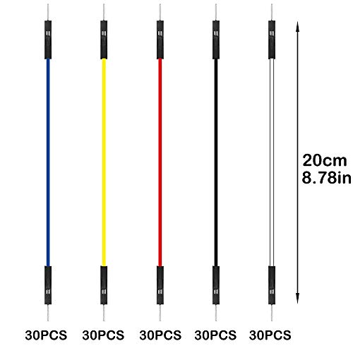 GTIWUNG 150PCS Breadboard Jumper Wires Male to Male 0.1'' Square Head, Multicolored Ribbon Cables, 24AWG 20CM Solderless Flexible Breadboard Jumper Wires Cables Line 1P to 1P for Arduino-like projects