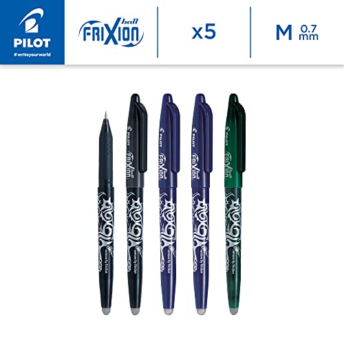 Pilot Frixion Erasable Rollerball 0.7 mm (Pack of 5) - 2 Black/2 Blue/1 Green