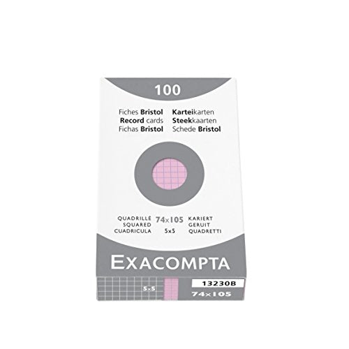 Exacompta - Ref 13230B - Bristol Squared Record Cards (Pack of 100) - A7 in Size, 205gsm Card, Compatible with Printers - Suitable for Exam Revision & Notes - Pink