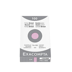 Exacompta - Ref 13230B - Bristol Squared Record Cards (Pack of 100) - A7 in Size, 205gsm Card, Compatible with Printers - Suitable for Exam Revision & Notes - Pink