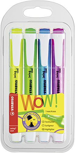 Highlighter - STABILO swing cool - Pack of 4 - Yellow, Green, Blue, Pink