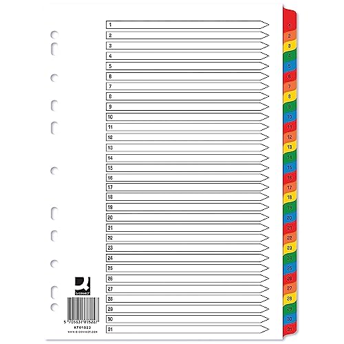 Q-Connect 1-31 Index Multi-punched Reinforced Board Multi-Colour Numbered Tabs A4 White KF01522