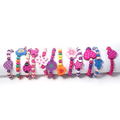 Stands Out, Supplying Outstanding Gifts 12 Wooden Beaded Friendship Bracelets for Girls - Party Bag Fillers for Kids Party - Christmas Birthday Party Favours - Stocking Filler