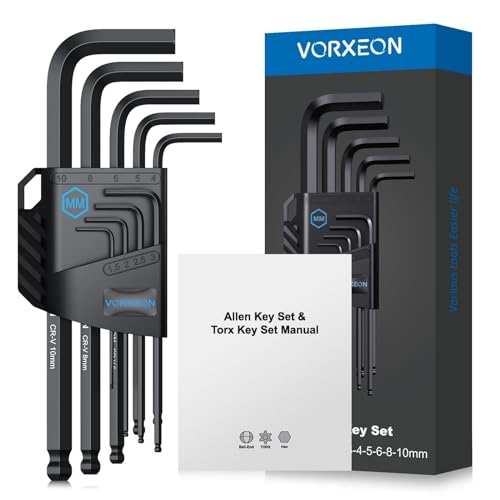 VORXEON 9PCS Allen Wrench Hex Key Set 1.5mm-10mm, Metric Long Ball End Allen Key Set L-Key with Visible Coding for Bike Motorcycle Repair Furniture Assembly Household DIY