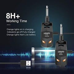 LEKATO 2.4GHz Guitar Wireless System 8Hs Runtime Wireless Guitar Transmitter Receiver Rechargeable Digital Guitar System Cordless Electric Guitar Cable Lead For Guitars Bass(WS80)