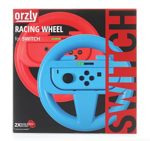 Orzly Steering Wheels for Nintendo Switch & OLED Joy-Cons, Racing Wheels for Mario Kart 8 Deluxe [Mariokart Switch Steering Wheel Joycon Controller Attachment Accessories]-TWIN PACK [2X Black Wheels]