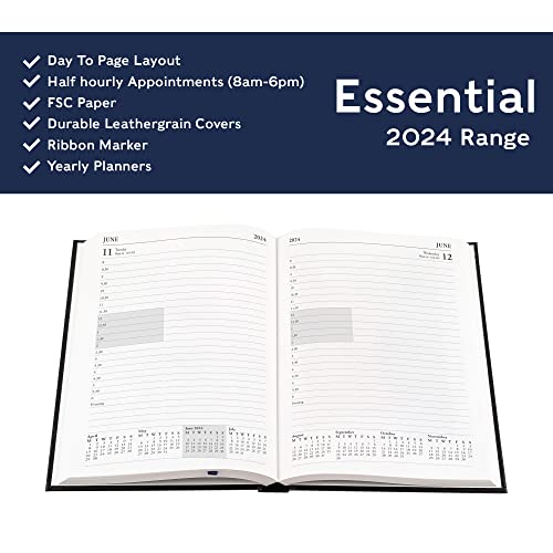 Collins Debden Collins Essential A5 Diary 2024 Daily Planner With Appointments - 2024 Page A Day Diary, Journal & Appointment Book 2024 - Business, Academic and Personal 2024 Planner (A5 Size, Black)