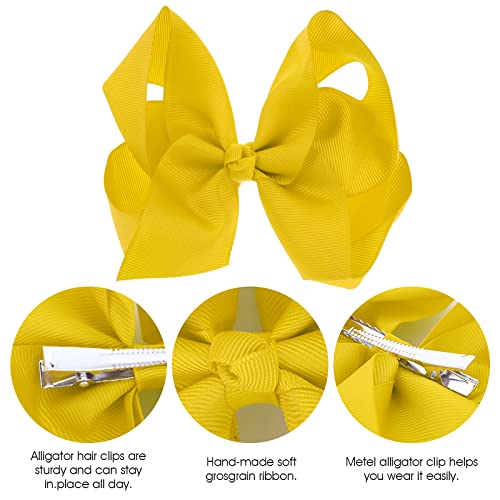 Sibba Ribbon Hair Bows Clips Barrettes 2 Pcs 6 Inch Vintage Big Ponytail Holder Cheerleading Hairpin Christmas Valentines Day Easter Decorative Hairbows Styling Accessory Girl (Yellow)