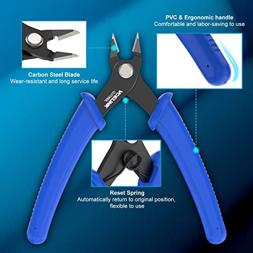 VCELINK Side Cutters Wire Cutters Precision Flush Cutters Small Cable Snips Diagonal Pliers Ideal for Electronic Industry Repair, Jewelry Processing, DIY Model Making 129mm Blue