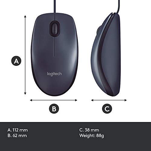 Logitech B100 Wired USB Mouse, 3-Buttons, Optical Tracking, Ambidextrous PC / Mac / Laptop - Black