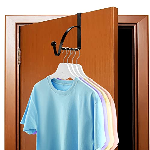 2 Pieces Over Door Hooks Over Door Hanger Sturdy Valet Hooks Door Mounted Hooks Multi Hanging Storage Hanger Over Door Rack for Clothes Coats Towels Hats Scarves Purses Keys and More (Black)