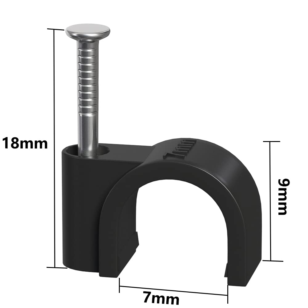 Round Cable Clips 7mm Black - Pack of 100