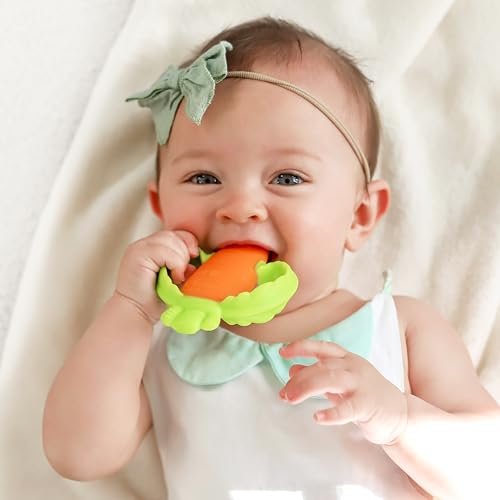 Infantino - Lil' Nibble Teethers - Carot Toother - Toy Toother - Silicone Soft-Textured Teether - Sensory Exploration - Teething Relief - Easy to Hold Handles - 0 Month and - 1 Unit - Multicolor