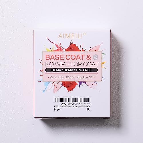 AIMEILI Gel Nail Polish Base Coat and Top Coat Set, 2×8ml Soak Off UV LED Gel Nail Varnish Lacquer Manicure Set, Gloss Shiny Long Lasting