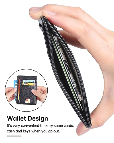 Teskyer Men Card Holder Wallet, Slim Credit Card Wallets, Minimalist, RFID Blocking, 1 ID Window, Holds up to 8 Cards, Black