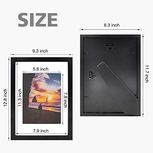 EGOFINE A4 Frame,100% Solid Wood Frame, A4 Picture Frame with A5 Mat, A4 Photo Frames, A4 Poster Frame with Acrylic Glass, 21cm x 29.7cm Certificate Frame for Table Top and Wall Mounting, Black