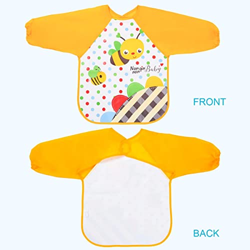 Vicloon Bibs with Sleeves, 4 Pcs EVA Unisex Feeding Baby Bibs Waterproof Long Sleeve Bib Apron Lovely Cute Cartoon Bibs for Infant Toddler 6 Months to 3 Years Old