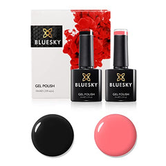 Bluesky Gel Nail Polish Set, 9th Anniversary Set 8, 2 x 10ml, 80518 Blackpool, A074 Pink Neon Coral, Black (Requires Curing Under UV LED Lamp)