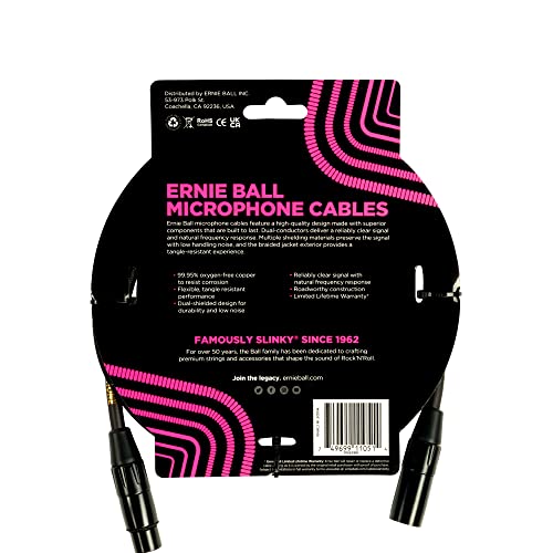 Ernie Ball 5ft Braided Male Female XLR Microphone Cable Black