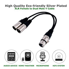 BRIEFCEC 2pcs XLR Y Cable, Microphone Splitter Cable XLR Female to Dual XLR Male 3 Pin Jack Splitter Cord Audio Adapter, Zinc Alloy Jack OFC Copper Cable(1 Female to 2 Male, 30CM, Silver)