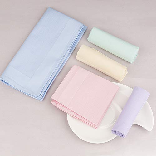 HOULIFE Ladies 100% 60S Cotton Handkerchiefs Womens Soft Solid Candy Color Hankies for Wedding Party 5/10 Pieces 16x16/40x40cm