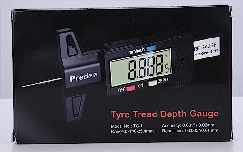 Tyre Tread Depth Gauge, Preciva 0-25.4mm/Inch Digital Tyre Tread Depth Checker, Tire Tread Depth Gauge UK, Tyre Depth Measuring Tool with Large LCD Screen for Cars, Trucks, Motos, Orange