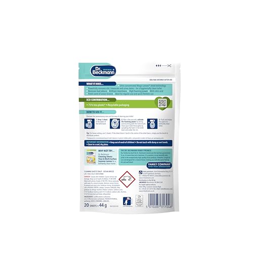 Dr. Beckmann Toilet Cleaning Sheets   Easy Everyday Toilet Cleaning   Hygenic Cleanliness  Ocean Breeze   20 Sheets