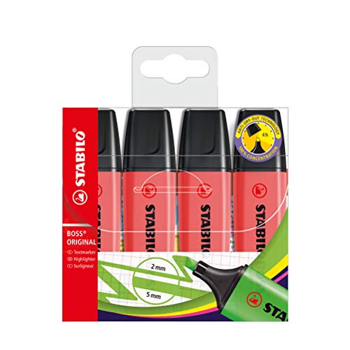 Highlighter - STABILO BOSS ORIGINAL - Pack of 4 - Red