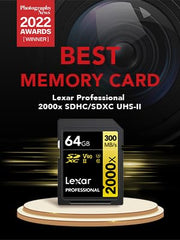 Lexar Professional 2000x SD Card 64GB, SDXC UHS-II Memory Card, Up to 300MB/s Read, for DSLR, Cinema-Quality Video Cameras (LSD2000064G-BNNAG)