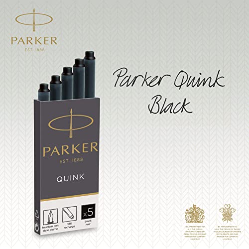 Parker Fountain Pen Ink Refill Cartridges   Long   Black QUINK Ink   5 Count (Blister)