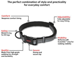 HALTI Collar, Size X-Small, Black, Best Comfy Dog Collar, Premium Puppy Collar, Nylon, Neoprene-Padded, Reflective, Easy to Fit & Use, For Small, Medium & Large Dogs