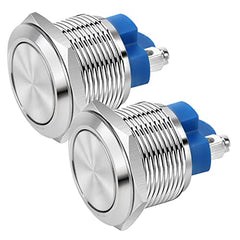 Gebildet 2pcs 22mm 12V/24V/125V/250V/2A Momentary Push Button Screw Type Terminals Stainless Steel Metal Waterproof Button with 2 Screw Terminals Stainless Steel(Flat Head)