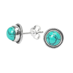 Turquoise Stone Stud Post Earrings, 925 Sterling Silver Gemstone Earring 6 MM Round Girl Women Gift