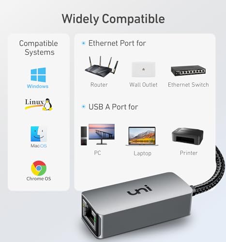 uni USB Ethernet Adapter Driver Free 1Gbps, Aluminum, USB 3.0 to RJ45 Gigabit Lan Wire Adapter, USB Network Adapter Compatible with MacBook Pro 2022 2020, Surface Pro, Windows 11, XP, Vista, Mac/Linux