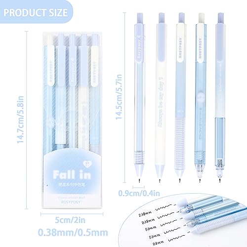 5pcs Aesthetic Gel Ink Rollerball Pens Retractable Ballpoint Pens Black Ink Pens Set, 0.38mm & 0.5mm Gel Pens Stationary Supplies, Fun Colourful Designs Writing Drawing School Office Diary