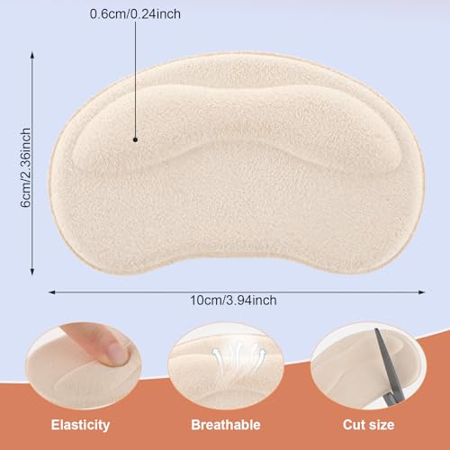 2 Pair Heel Cushion Pads, Self-Adhesive Heel Grips Inserts for Boots Loose Shoes Too Big, Anti Blister Shoe Liners Heel Protectors, Reusable Heel Guards Liners for Women Men, Improve Shoe Fit (Nude)