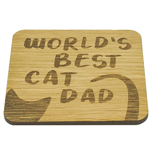 World’s Best Cat Dad Oak Veneer Coaster. Cute Kitty Coaster. Gift for Cat Father. Cat Dad Present. 9.7cm x 9.7cm Drinks Mat